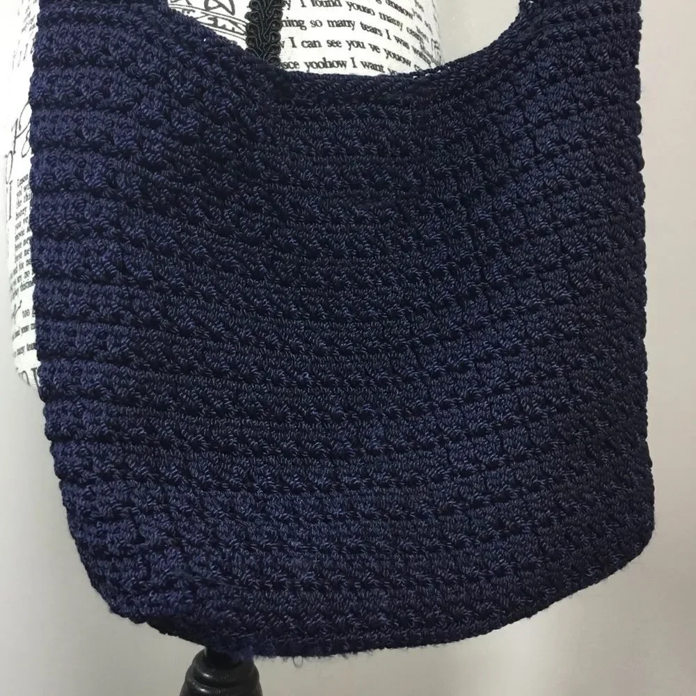 MA-DE Navy blue crochet bag shoulder or crossbody inner pocket crochet strap